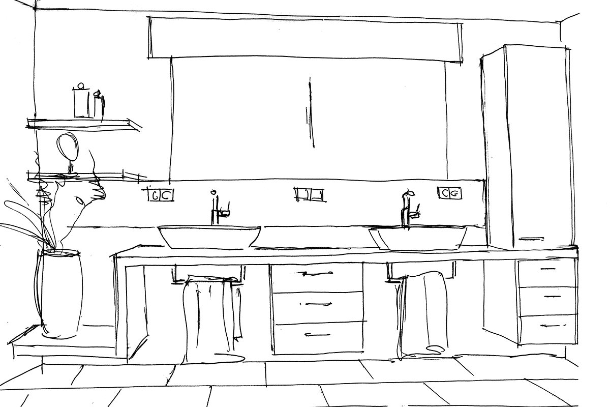 Entwurfsskizze einer Badeinrichtung